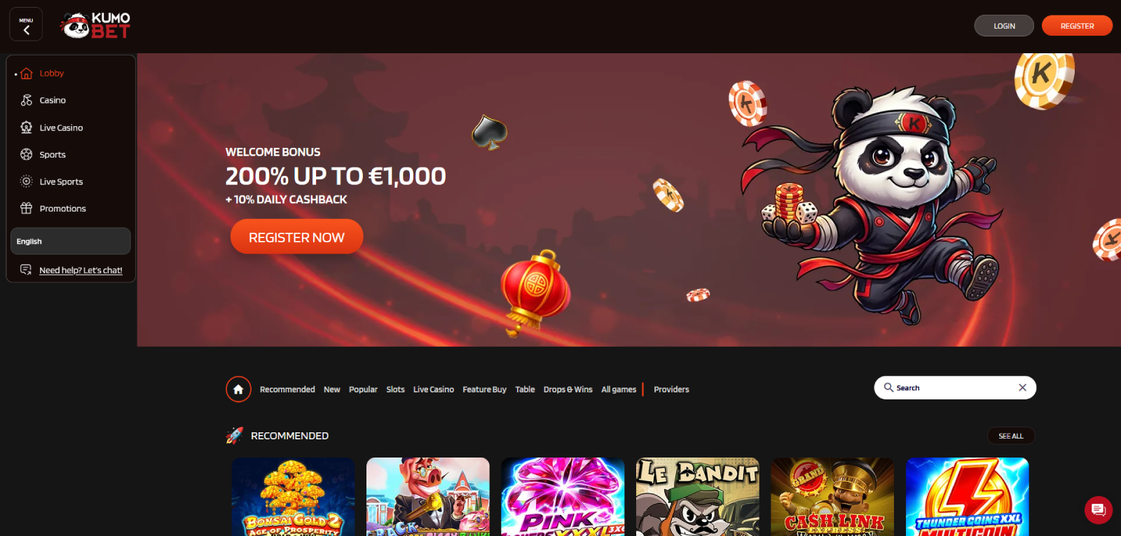 KumoBet online casino forside
