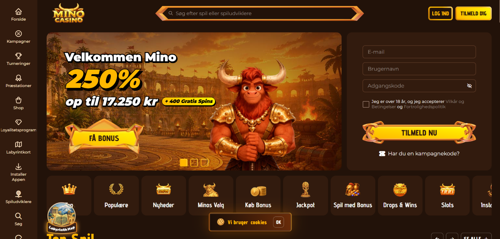Mino Casino forside